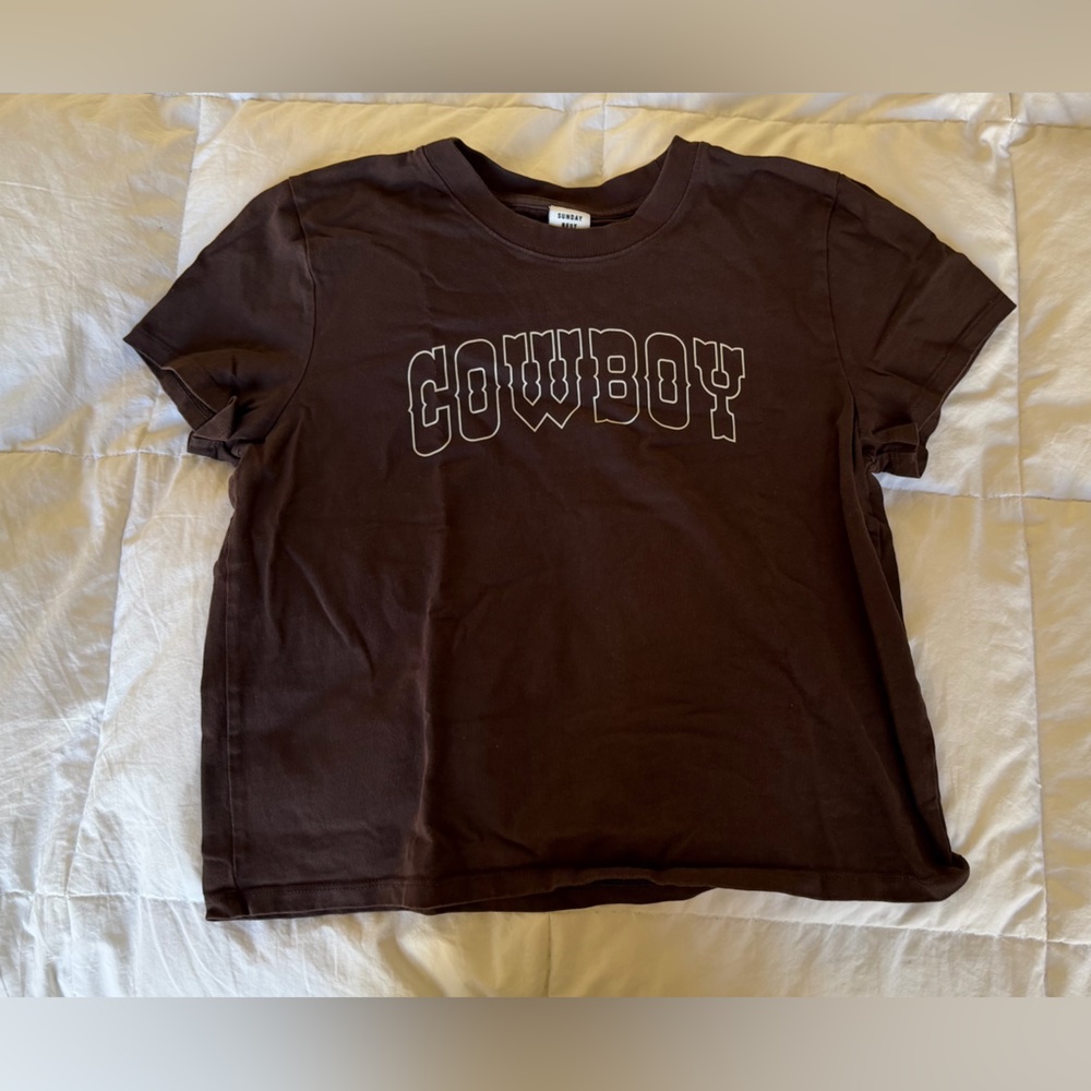 Aritzia Sunday Best Cowboy Graphic Crop Tee Brown White M — Western Boho
